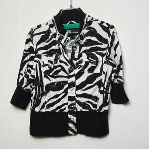 Y2K Dollhouse Zebra Print Jacket Womens XL Black White Button Front Cropped